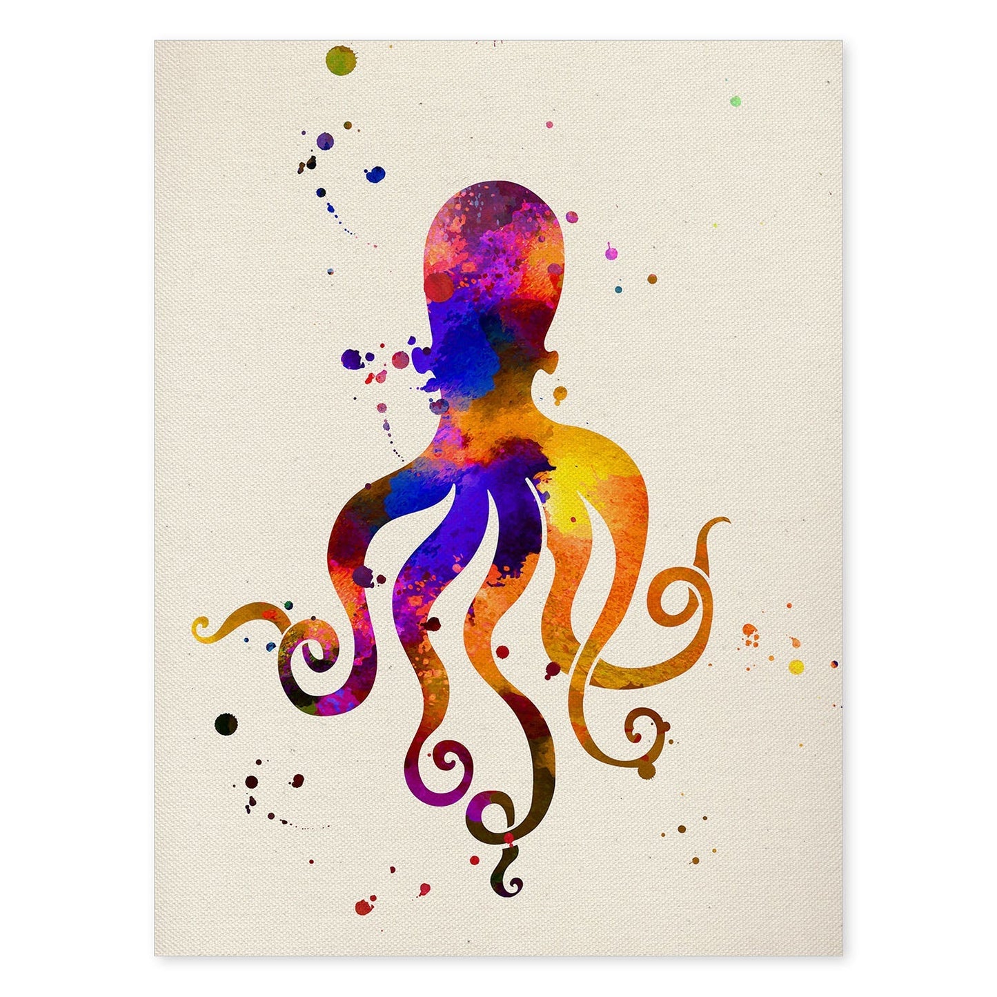 Posters de animales marinos con diseño acuarela. Lámina Pulpo, impresa con textura acuarela, para-Artwork-Nacnic-A4-Sin marco-Nacnic Estudio SL