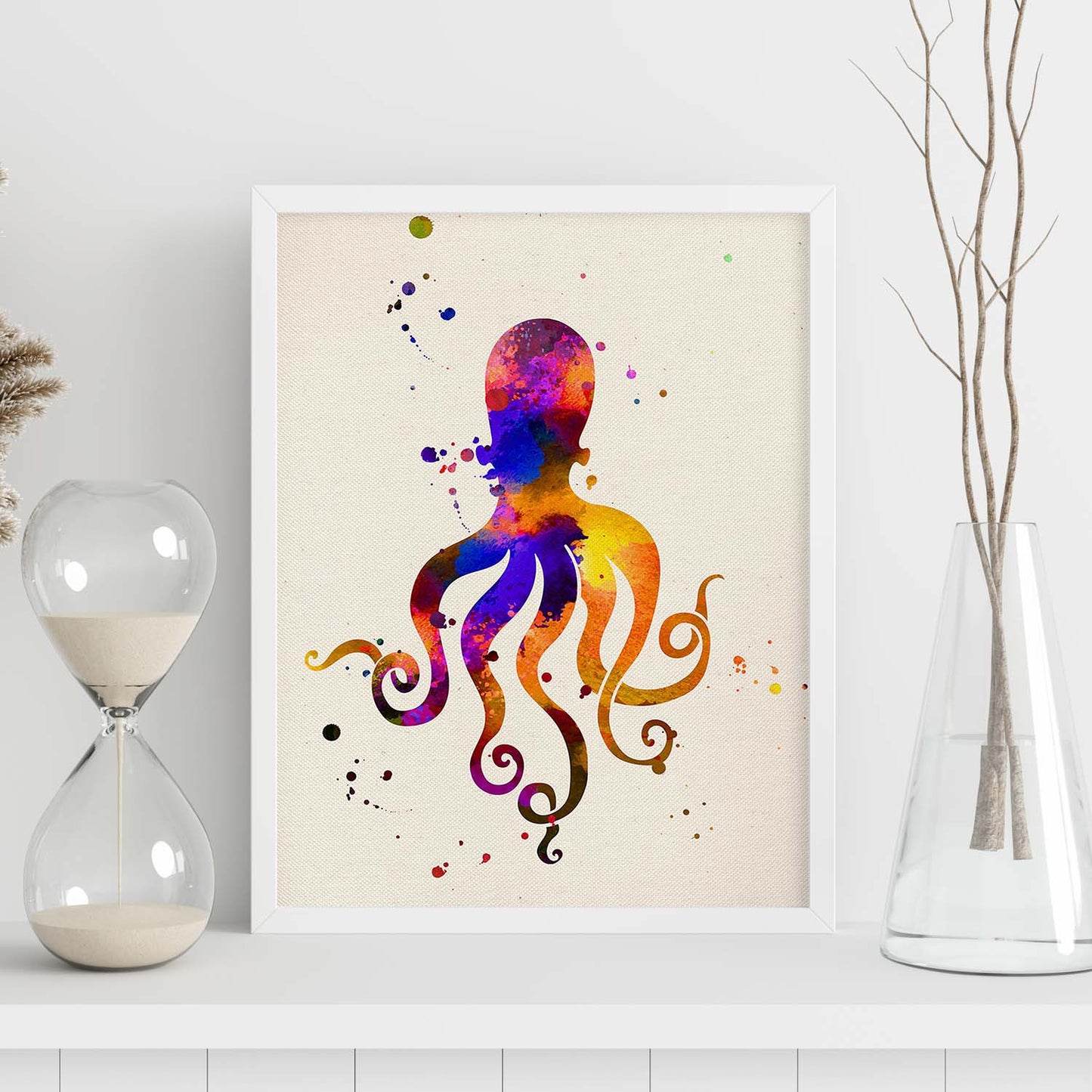 Posters de animales marinos con diseño acuarela. Lámina Pulpo, impresa con textura acuarela, para-Artwork-Nacnic-Nacnic Estudio SL