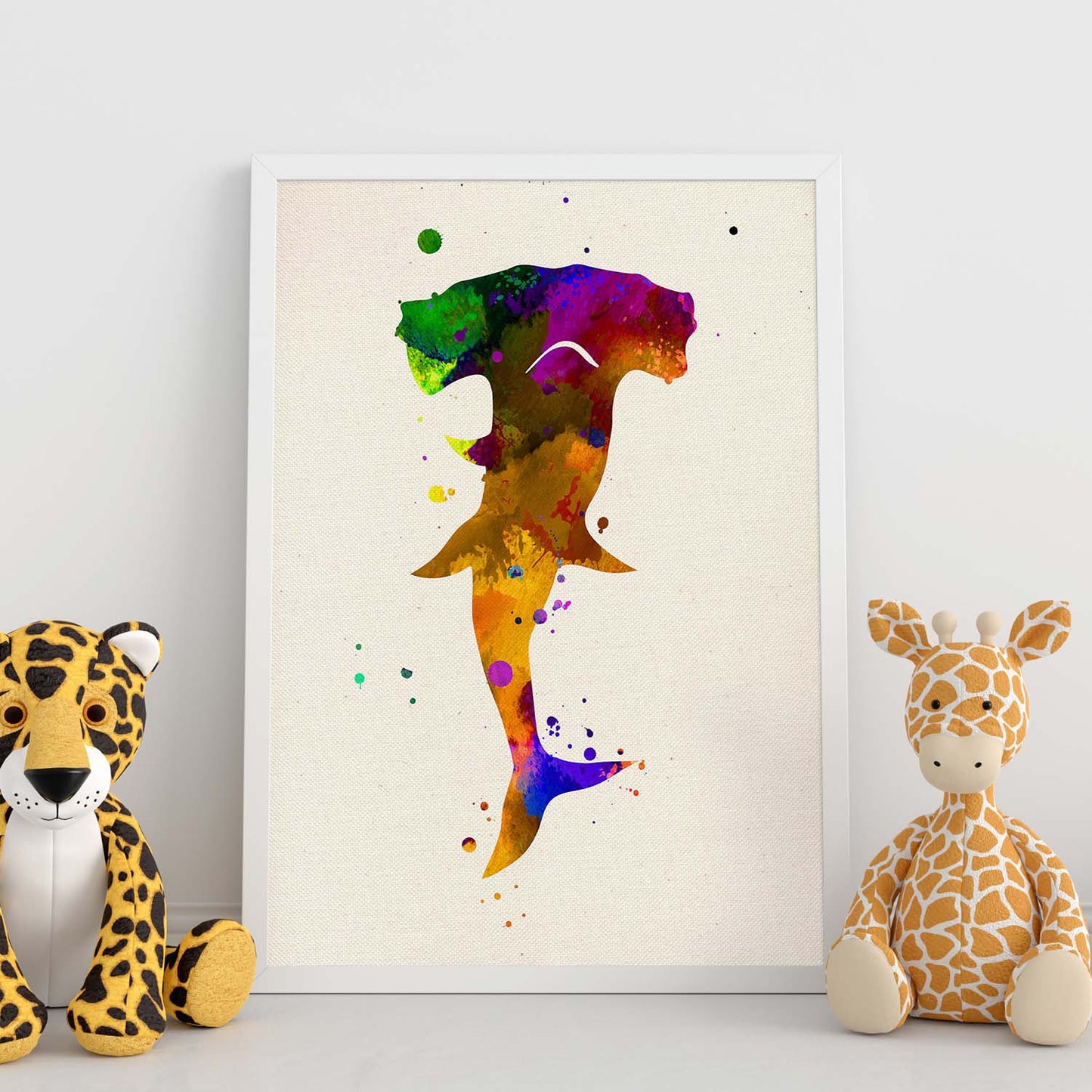 Posters de animales marinos con diseño acuarela. Lámina Tiburon martillo, impresa con textura acuarela, para-Artwork-Nacnic-Nacnic Estudio SL