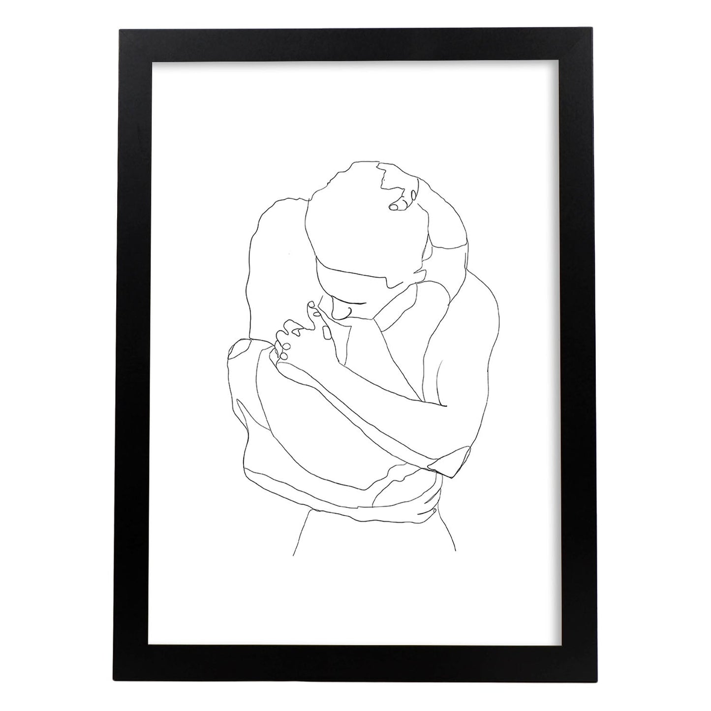 Posters de dibujos y bocetos a una linea. Lámina nordica de Abrazo de pareja.-Artwork-Nacnic-A3-Marco Negro-Nacnic Estudio SL