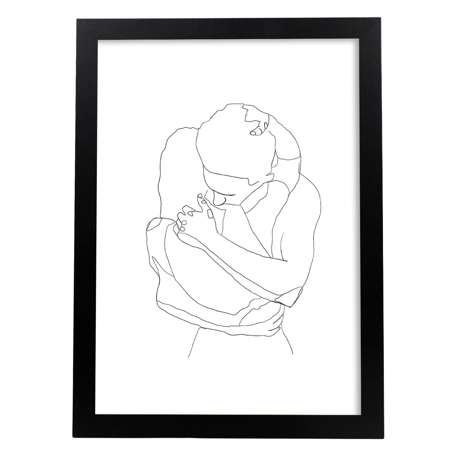 Posters de dibujos y bocetos a una linea. Lámina nordica de Abrazo de pareja.-Artwork-Nacnic-A3-Marco Negro-Nacnic Estudio SL