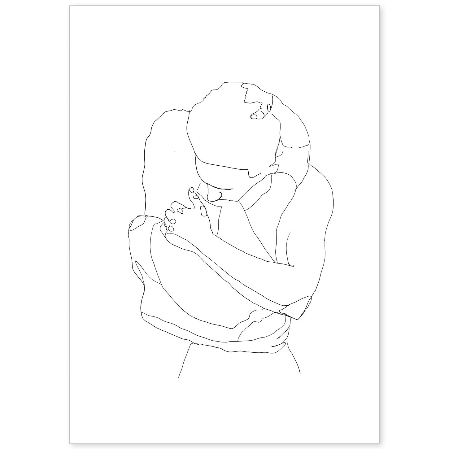 Posters de dibujos y bocetos a una linea. Lámina nordica de Abrazo de pareja.-Artwork-Nacnic-A4-Sin marco-Nacnic Estudio SL