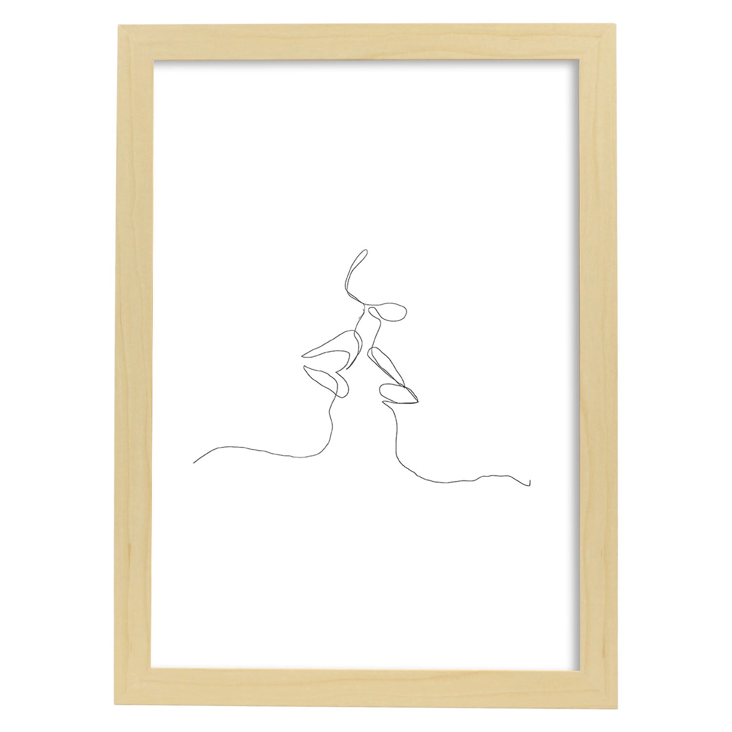 Posters de dibujos y bocetos a una linea. Lámina nordica de Beso de pareja.-Artwork-Nacnic-A3-Marco Madera clara-Nacnic Estudio SL