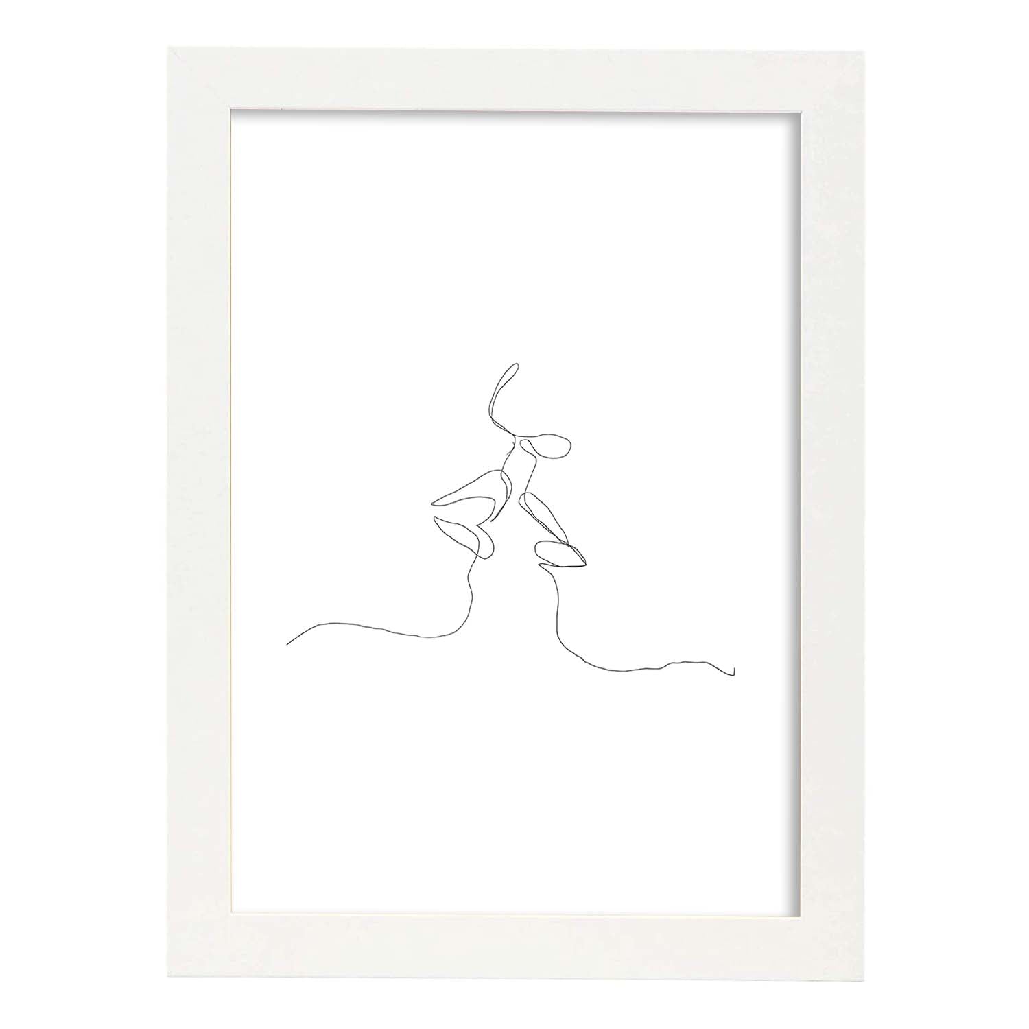 Posters de dibujos y bocetos a una linea. Lámina nordica de Beso de pareja.-Artwork-Nacnic-A4-Marco Blanco-Nacnic Estudio SL