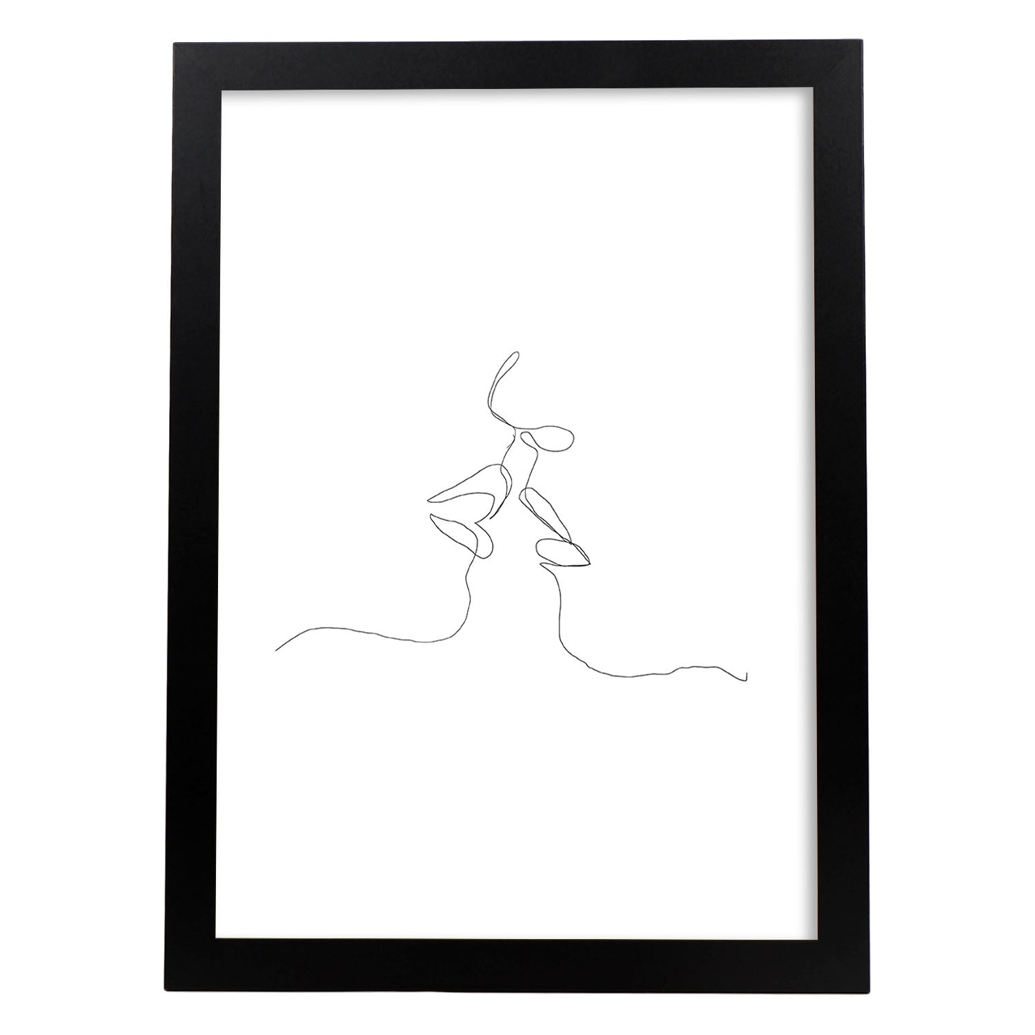 Posters de dibujos y bocetos a una linea. Lámina nordica de Beso de pareja.-Artwork-Nacnic-A4-Marco Negro-Nacnic Estudio SL