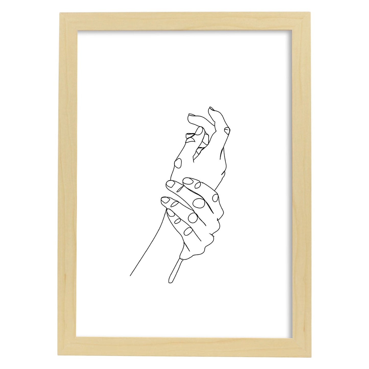 Posters de dibujos y bocetos a una linea. Lámina nordica de Caricias.-Artwork-Nacnic-A4-Marco Madera clara-Nacnic Estudio SL