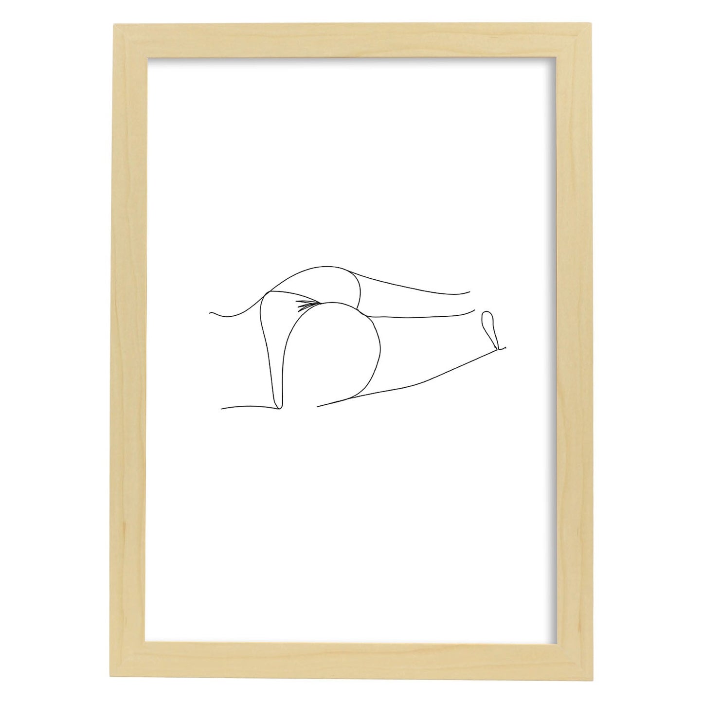Posters de dibujos y bocetos a una linea. Lámina nordica de Cuerpo mujer, culo.-Artwork-Nacnic-A4-Marco Madera clara-Nacnic Estudio SL