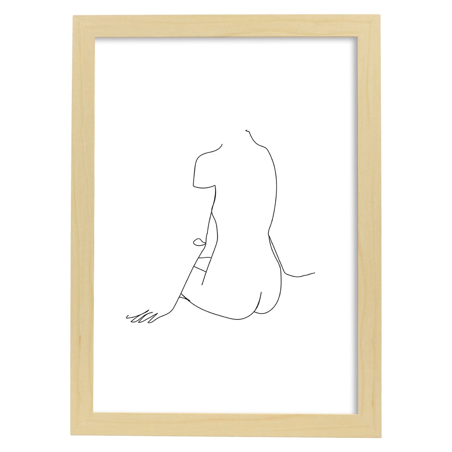 Posters de dibujos y bocetos a una linea. Lámina nordica de Cuerpo mujer, espalda 2.-Artwork-Nacnic-A3-Marco Madera clara-Nacnic Estudio SL