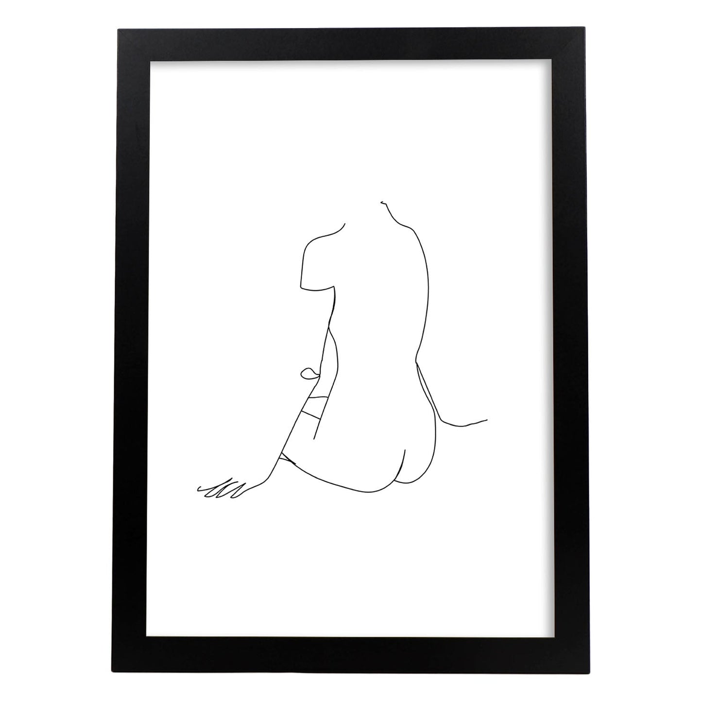Posters de dibujos y bocetos a una linea. Lámina nordica de Cuerpo mujer, espalda 2.-Artwork-Nacnic-A3-Marco Negro-Nacnic Estudio SL