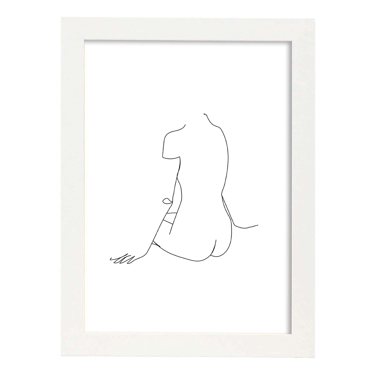 Posters de dibujos y bocetos a una linea. Lámina nordica de Cuerpo mujer, espalda 2.-Artwork-Nacnic-A4-Marco Blanco-Nacnic Estudio SL