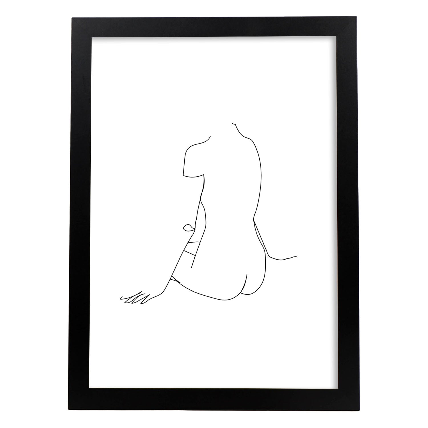 Posters de dibujos y bocetos a una linea. Lámina nordica de Cuerpo mujer, espalda 2.-Artwork-Nacnic-A4-Marco Negro-Nacnic Estudio SL