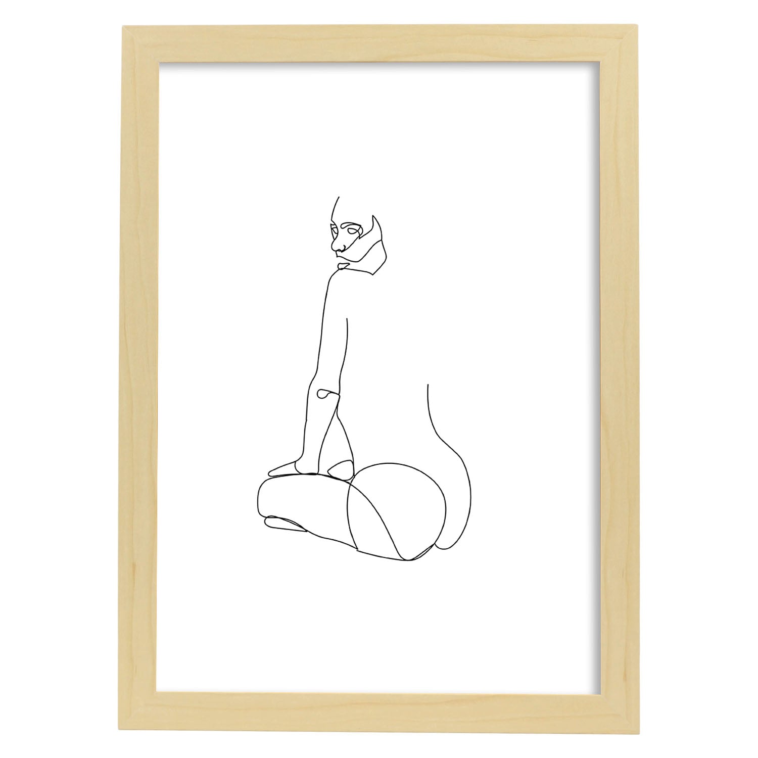 Posters de dibujos y bocetos a una linea. Lámina nordica de Cuerpo mujer, espalda.-Artwork-Nacnic-A4-Marco Madera clara-Nacnic Estudio SL