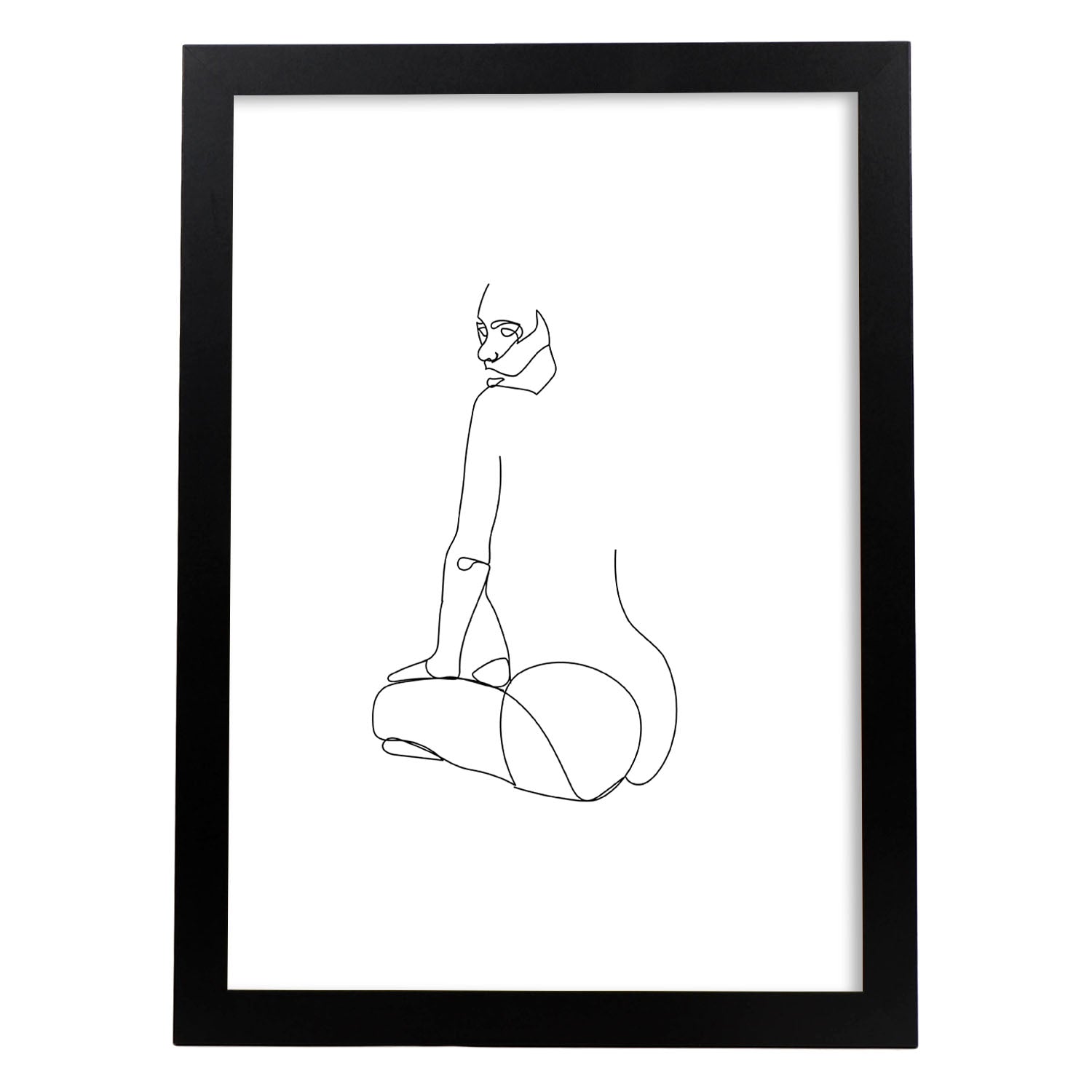 Posters de dibujos y bocetos a una linea. Lámina nordica de Cuerpo mujer, espalda.-Artwork-Nacnic-A4-Marco Negro-Nacnic Estudio SL