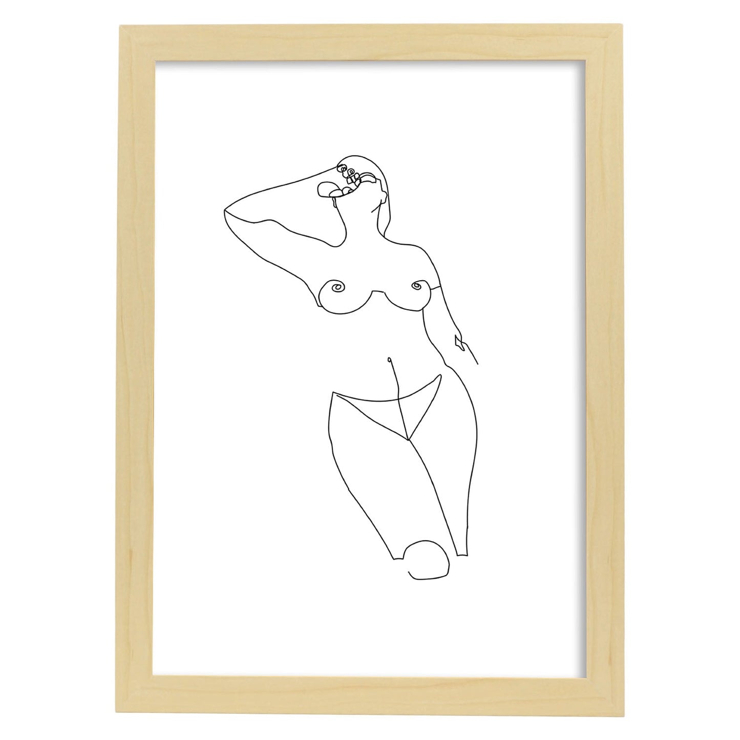 Posters de dibujos y bocetos a una linea. Lámina nordica de Cuerpo mujer, pecho.-Artwork-Nacnic-A3-Marco Madera clara-Nacnic Estudio SL