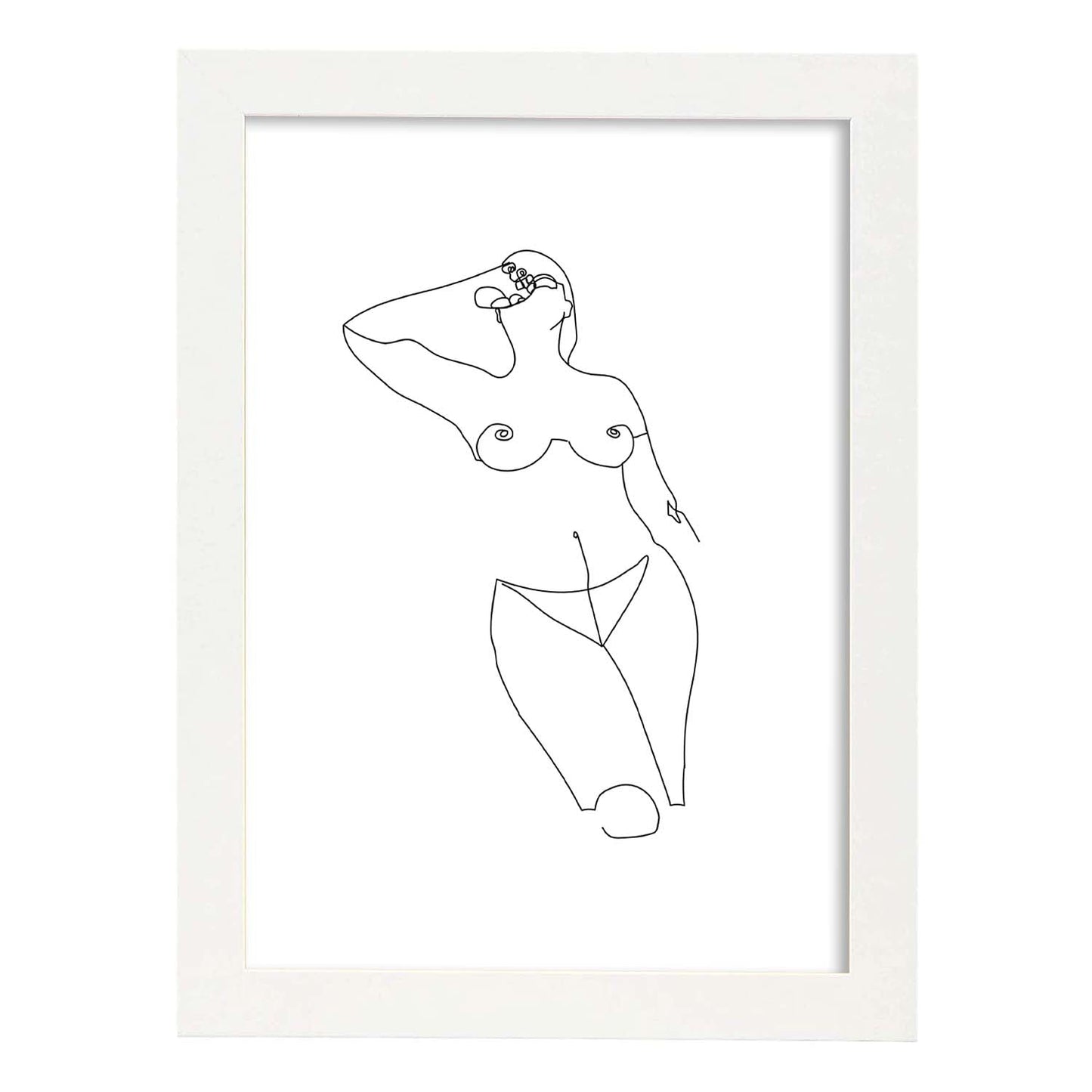 Posters de dibujos y bocetos a una linea. Lámina nordica de Cuerpo mujer, pecho.-Artwork-Nacnic-A4-Marco Blanco-Nacnic Estudio SL