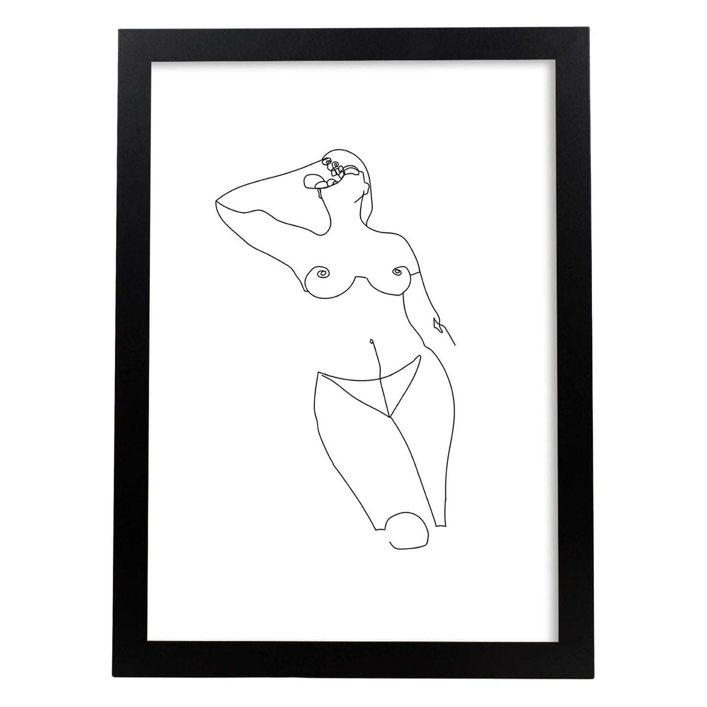 Posters de dibujos y bocetos a una linea. Lámina nordica de Cuerpo mujer, pecho.-Artwork-Nacnic-A4-Marco Negro-Nacnic Estudio SL