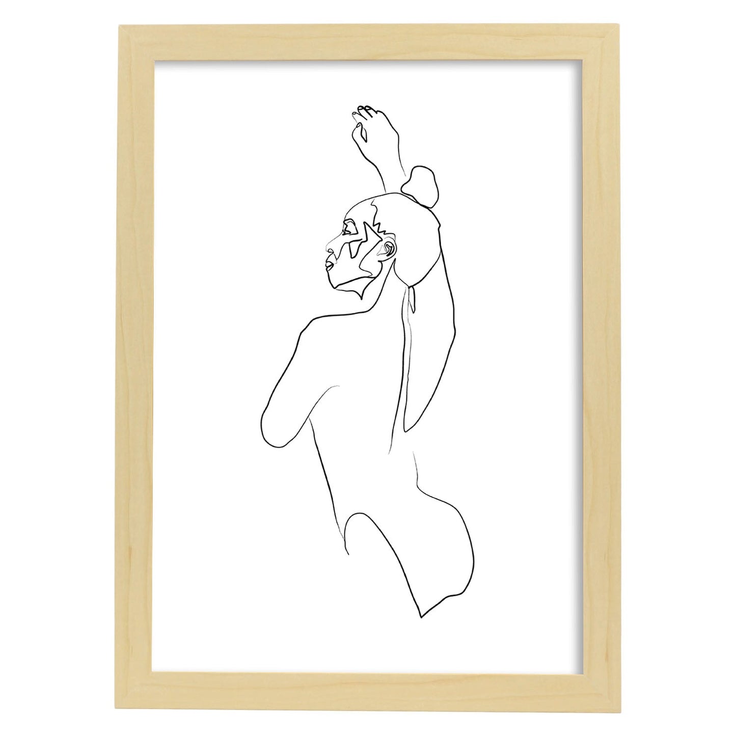 Posters de dibujos y bocetos a una linea. Lámina nordica de Cuerpo mujer.-Artwork-Nacnic-A3-Marco Madera clara-Nacnic Estudio SL