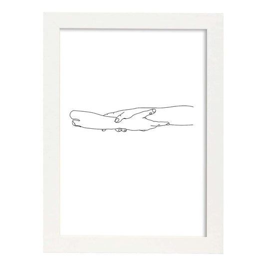 Posters de dibujos y bocetos a una linea. Lámina nordica de Manos entrelazadas.-Artwork-Nacnic-A4-Marco Blanco-Nacnic Estudio SL