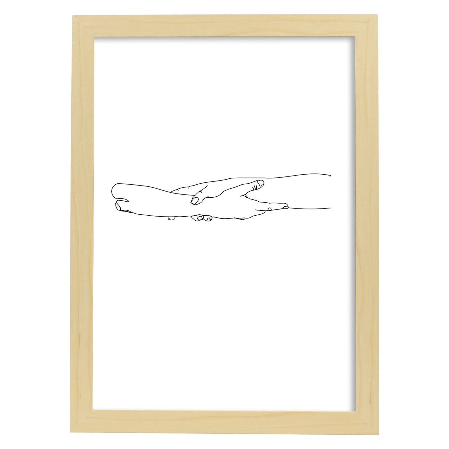 Posters de dibujos y bocetos a una linea. Lámina nordica de Manos entrelazadas.-Artwork-Nacnic-A4-Marco Madera clara-Nacnic Estudio SL
