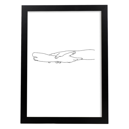 Posters de dibujos y bocetos a una linea. Lámina nordica de Manos entrelazadas.-Artwork-Nacnic-A4-Marco Negro-Nacnic Estudio SL