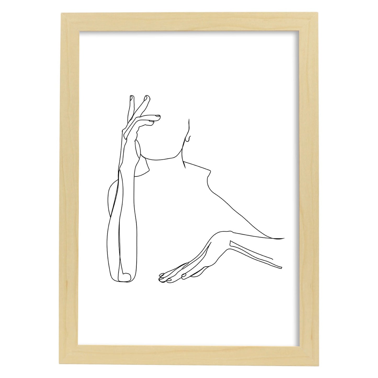 Posters de dibujos y bocetos a una linea. Lámina nordica de Mujer esperando.-Artwork-Nacnic-A3-Marco Madera clara-Nacnic Estudio SL