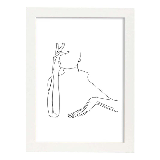 Posters de dibujos y bocetos a una linea. Lámina nordica de Mujer esperando.-Artwork-Nacnic-A4-Marco Blanco-Nacnic Estudio SL
