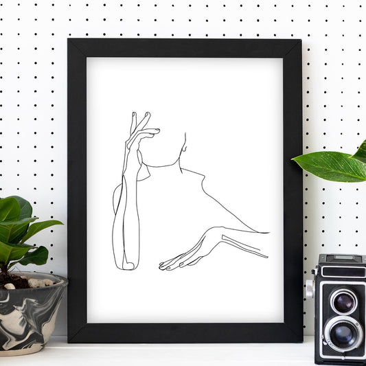 Posters de dibujos y bocetos a una linea. Lámina nordica de Mujer esperando.-Artwork-Nacnic-Nacnic Estudio SL