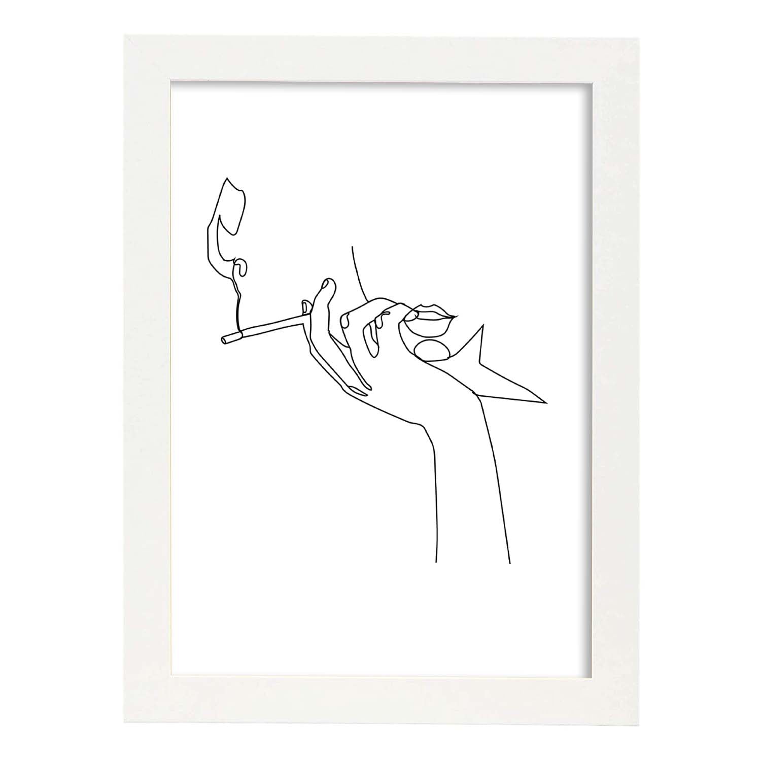 Posters de dibujos y bocetos a una linea. Lámina nordica de Mujer fumando.-Artwork-Nacnic-A3-Marco Blanco-Nacnic Estudio SL
