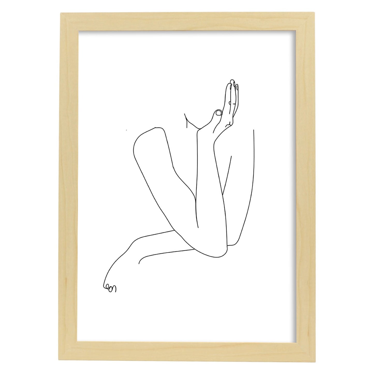 Posters de dibujos y bocetos a una linea. Lámina nordica de Mujer pensando.-Artwork-Nacnic-A3-Marco Madera clara-Nacnic Estudio SL