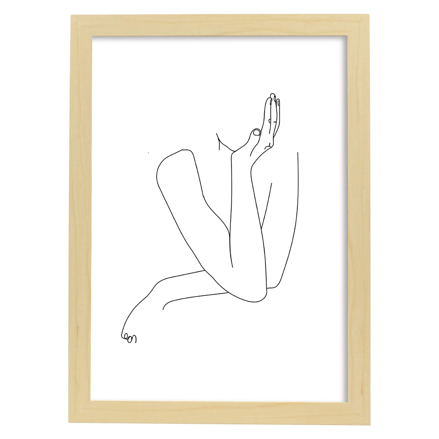 Posters de dibujos y bocetos a una linea. Lámina nordica de Mujer pensando.-Artwork-Nacnic-A3-Marco Madera clara-Nacnic Estudio SL