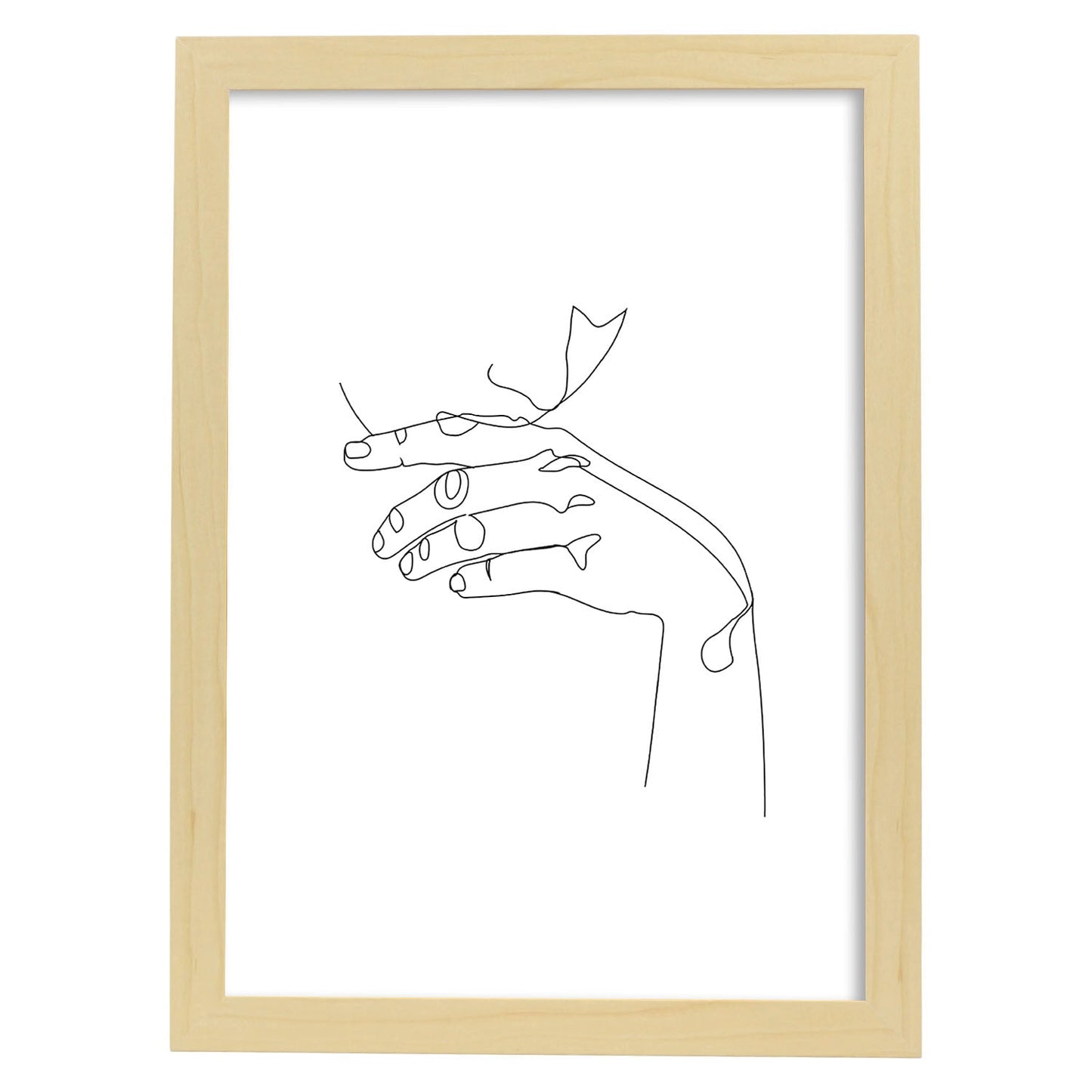 Posters de dibujos y bocetos a una linea. Lámina nordica de Mujer soñadora.-Artwork-Nacnic-A3-Marco Madera clara-Nacnic Estudio SL