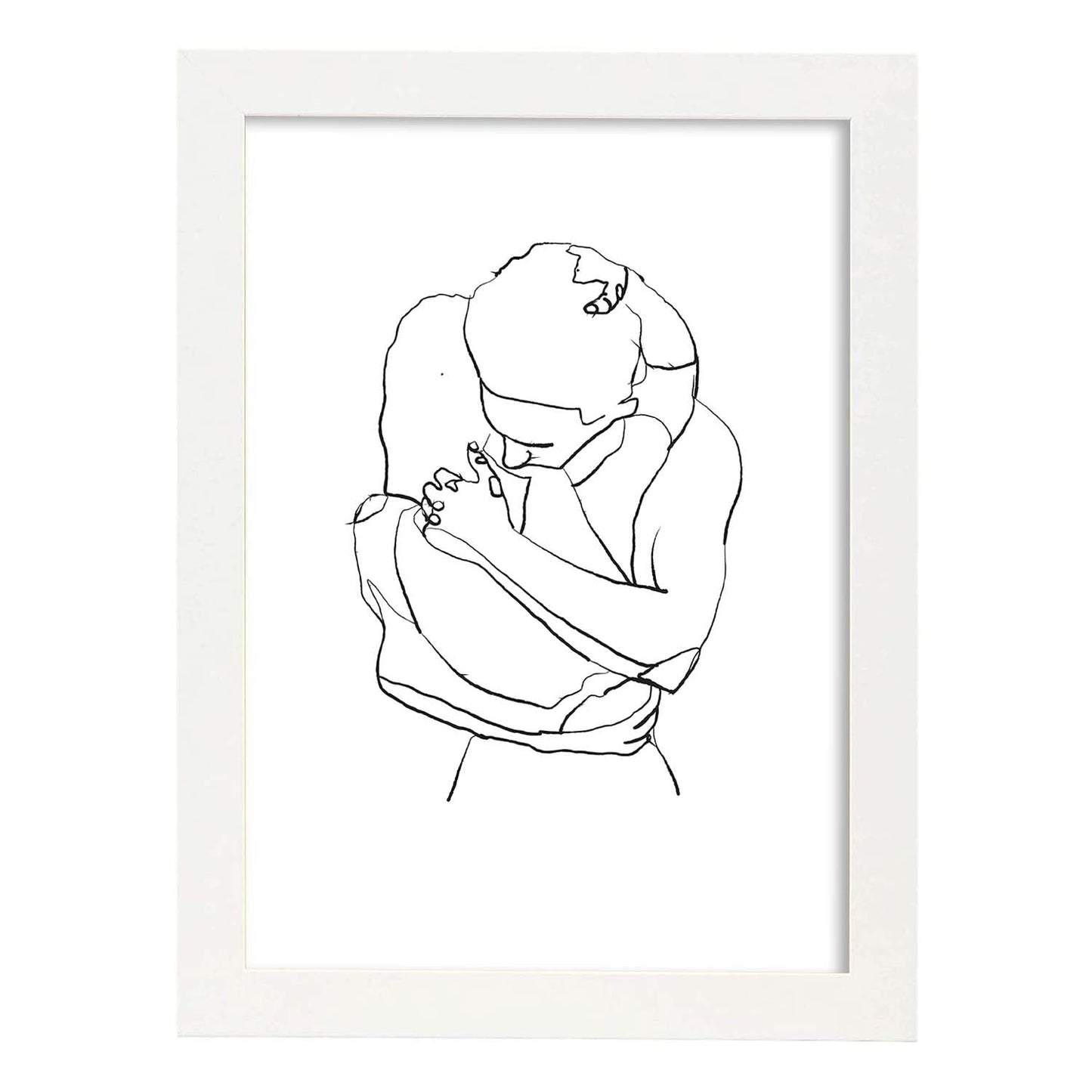 Posters de dibujos y bocetos a una linea. Lámina nordica de Pareja abrazo.-Artwork-Nacnic-A3-Marco Blanco-Nacnic Estudio SL