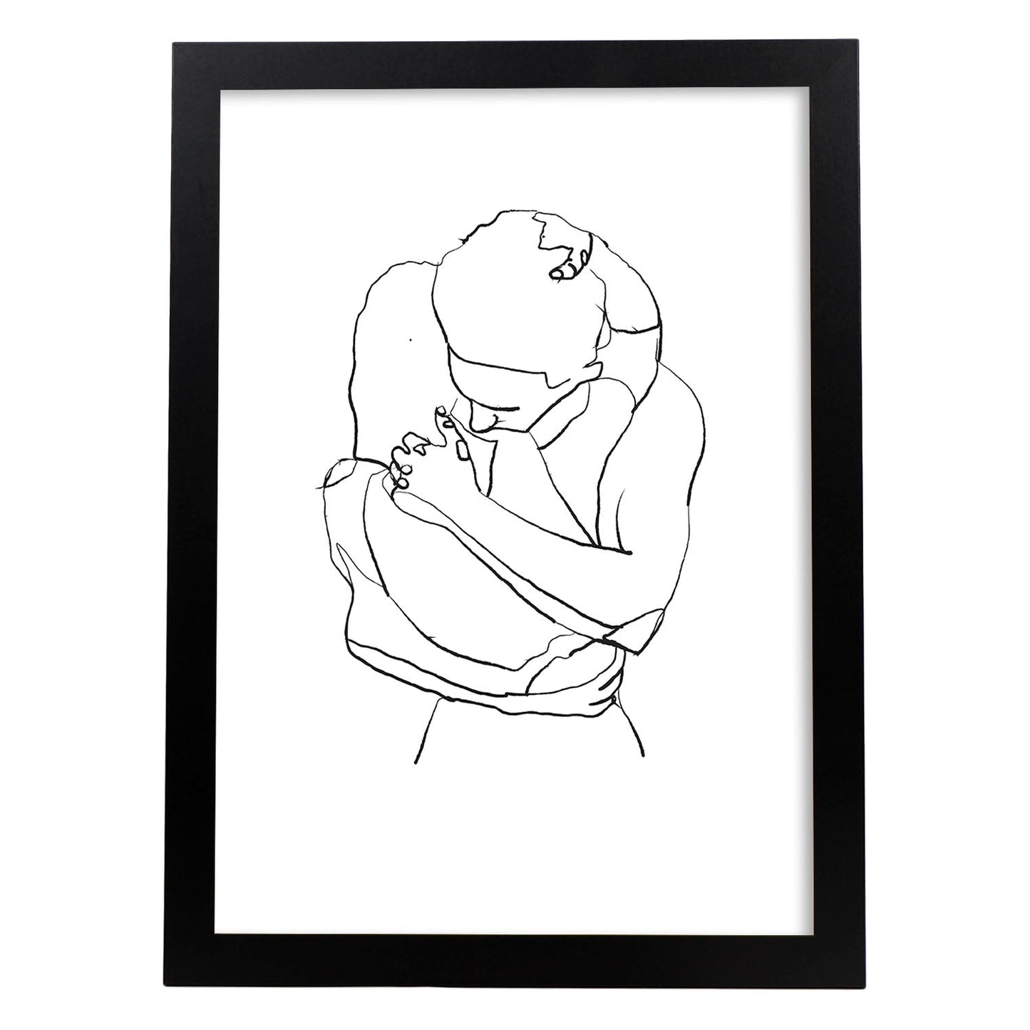 Posters de dibujos y bocetos a una linea. Lámina nordica de Pareja abrazo.-Artwork-Nacnic-A3-Marco Negro-Nacnic Estudio SL