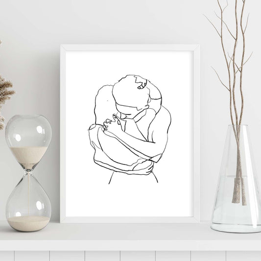 Posters de dibujos y bocetos a una linea. Lámina nordica de Pareja abrazo.-Artwork-Nacnic-Nacnic Estudio SL