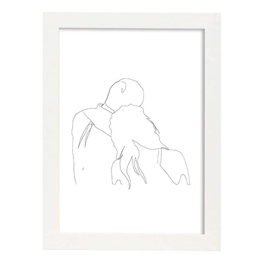 Posters de dibujos y bocetos a una linea. Lámina nordica de Pareja apoyandose.-Artwork-Nacnic-A4-Marco Blanco-Nacnic Estudio SL