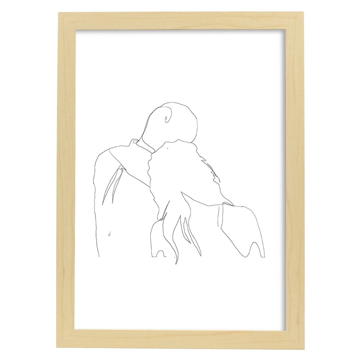 Posters de dibujos y bocetos a una linea. Lámina nordica de Pareja apoyandose.-Artwork-Nacnic-A4-Marco Madera clara-Nacnic Estudio SL