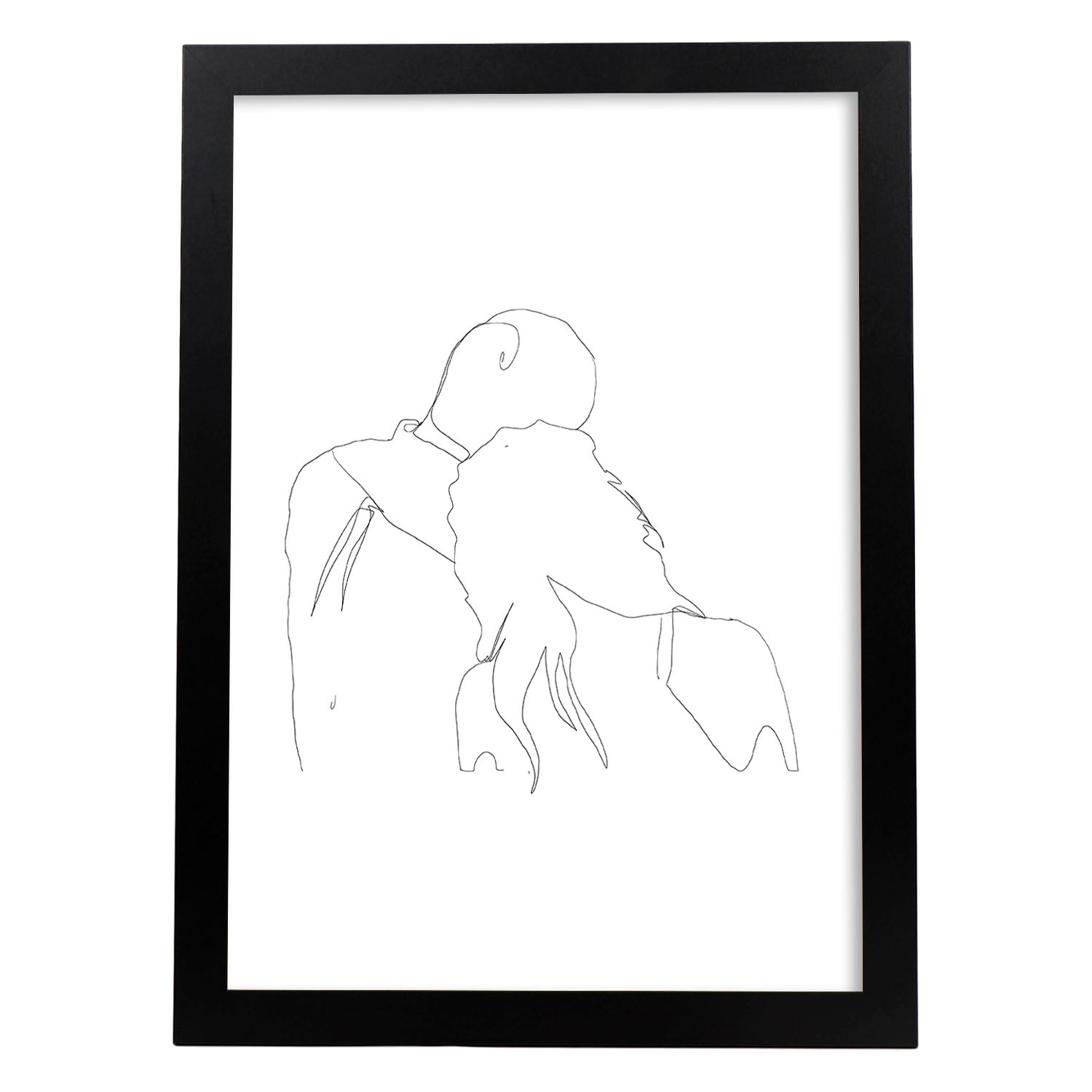 Posters de dibujos y bocetos a una linea. Lámina nordica de Pareja apoyandose.-Artwork-Nacnic-A4-Marco Negro-Nacnic Estudio SL