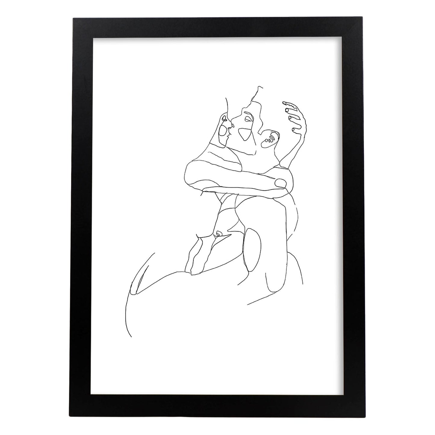 Posters de dibujos y bocetos a una linea. Lámina nordica de Pareja besandose.-Artwork-Nacnic-A4-Marco Negro-Nacnic Estudio SL