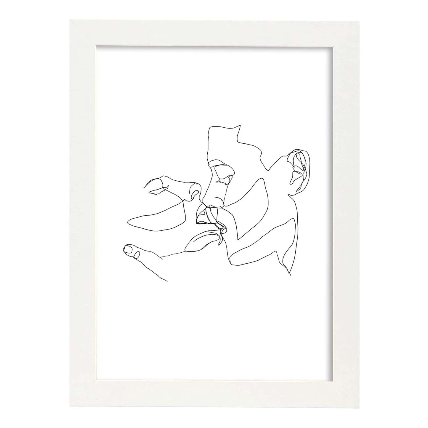 Posters de dibujos y bocetos a una linea. Lámina nordica de Pareja beso en los labios.-Artwork-Nacnic-A4-Marco Blanco-Nacnic Estudio SL