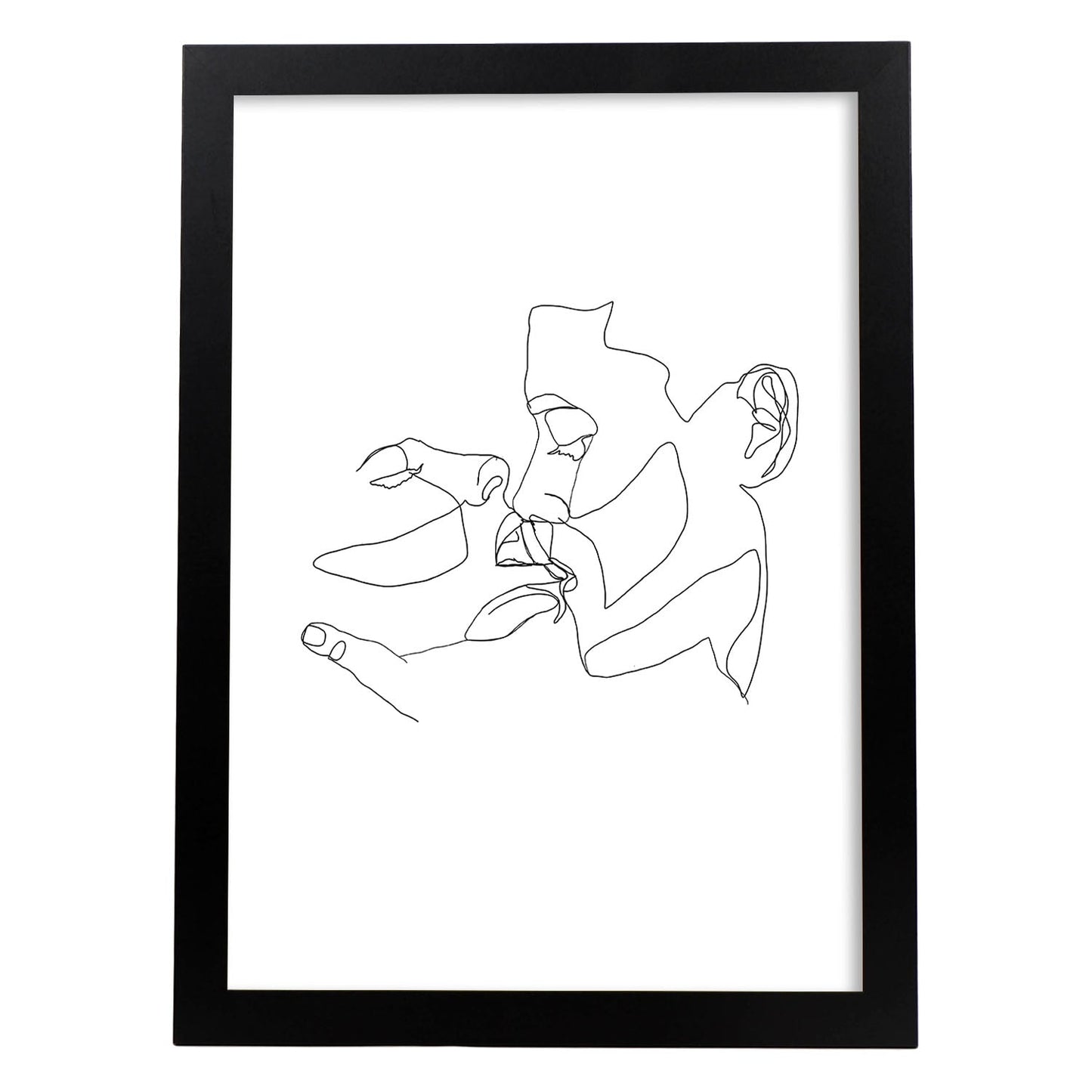 Posters de dibujos y bocetos a una linea. Lámina nordica de Pareja beso en los labios.-Artwork-Nacnic-A4-Marco Negro-Nacnic Estudio SL