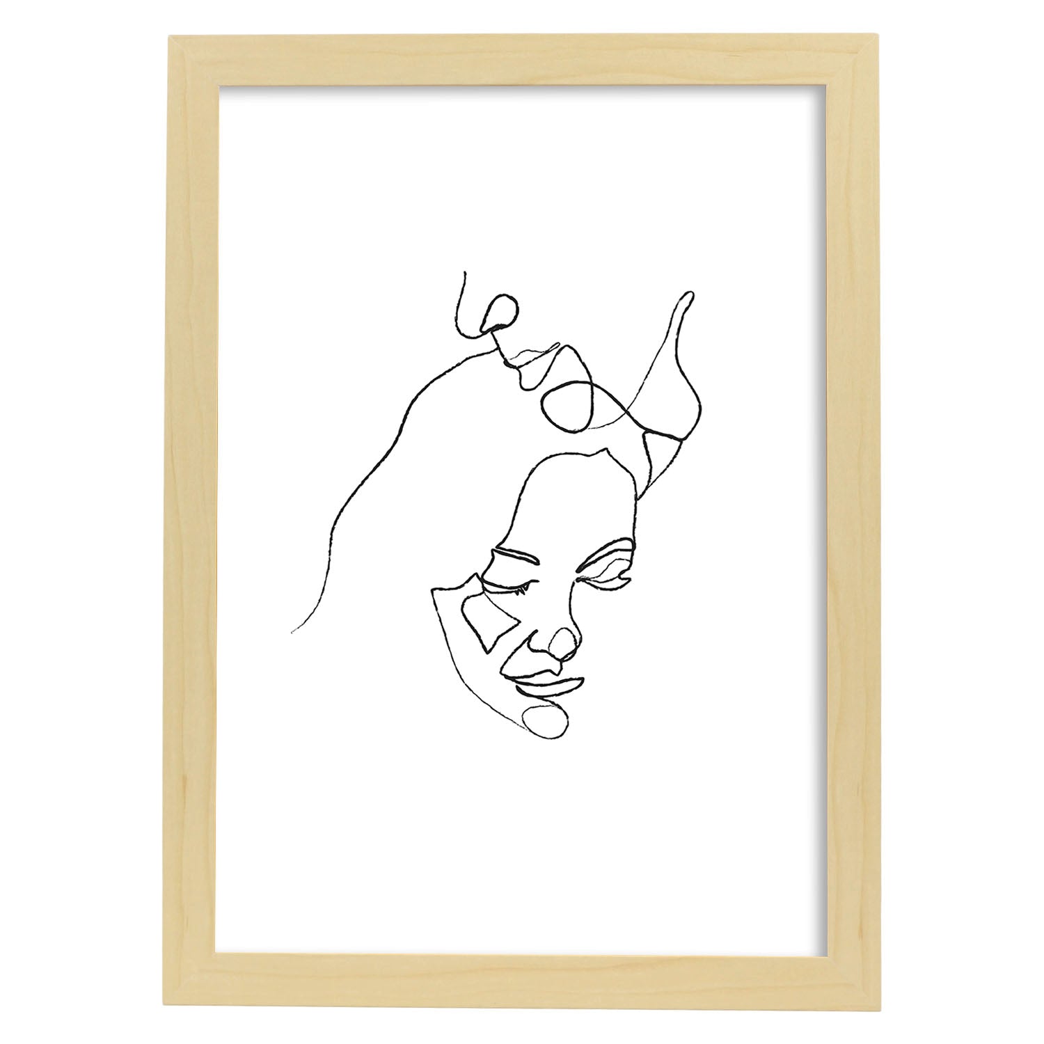 Posters de dibujos y bocetos a una linea. Lámina nordica de Pareja beso romantico.-Artwork-Nacnic-A3-Marco Madera clara-Nacnic Estudio SL