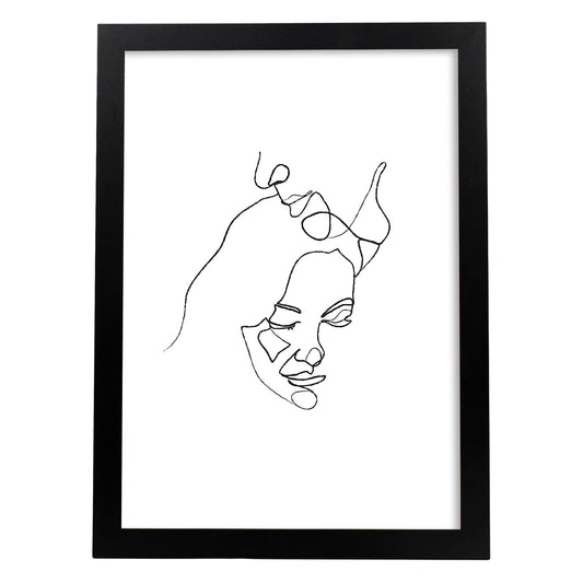 Posters de dibujos y bocetos a una linea. Lámina nordica de Pareja beso romantico.-Artwork-Nacnic-A4-Marco Negro-Nacnic Estudio SL