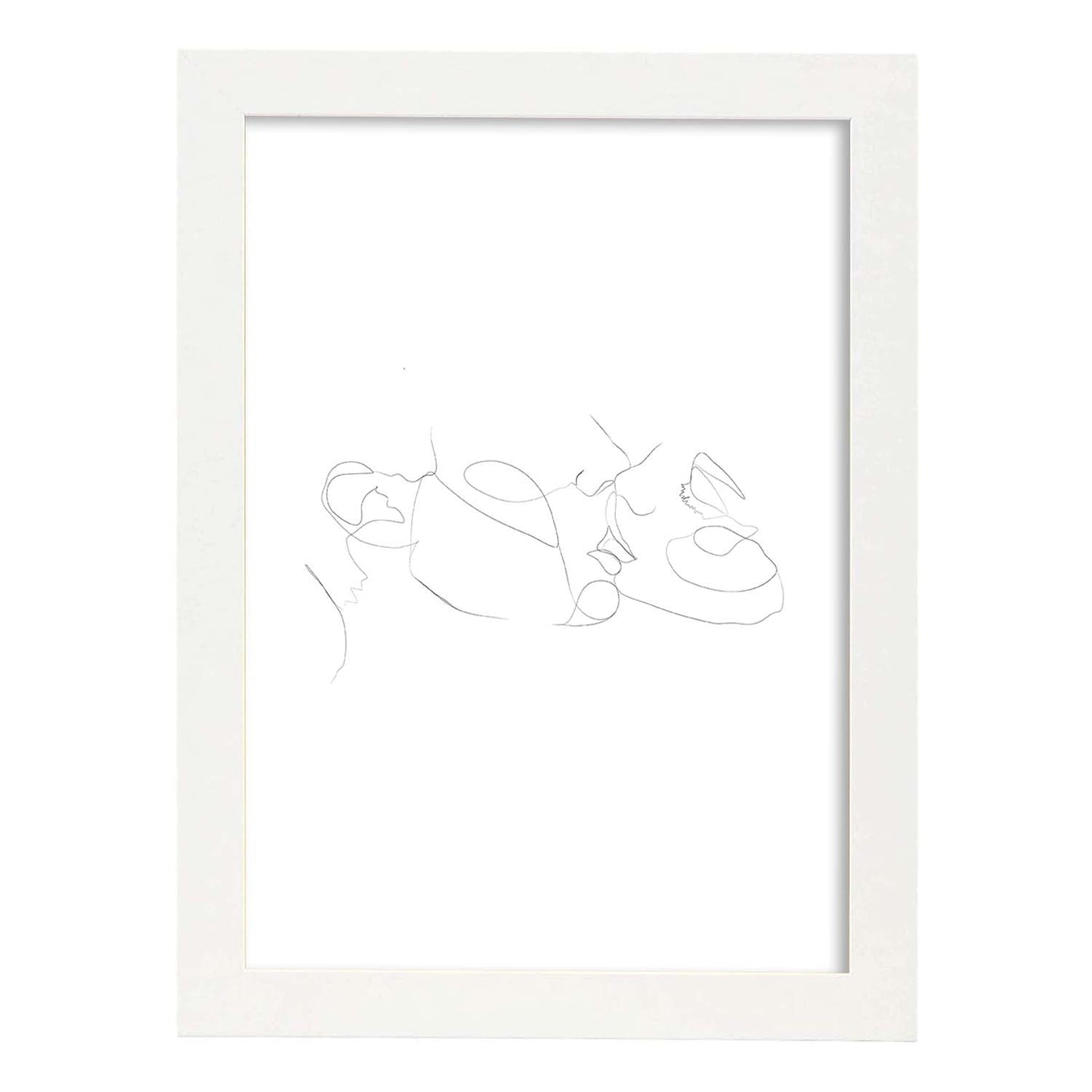 Posters de dibujos y bocetos a una linea. Lámina nordica de Pareja en beso.-Artwork-Nacnic-A3-Marco Blanco-Nacnic Estudio SL