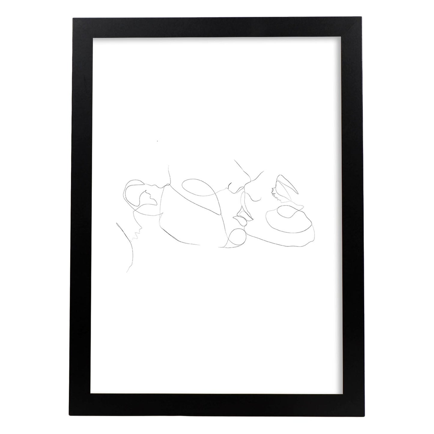 Posters de dibujos y bocetos a una linea. Lámina nordica de Pareja en beso.-Artwork-Nacnic-A3-Marco Negro-Nacnic Estudio SL