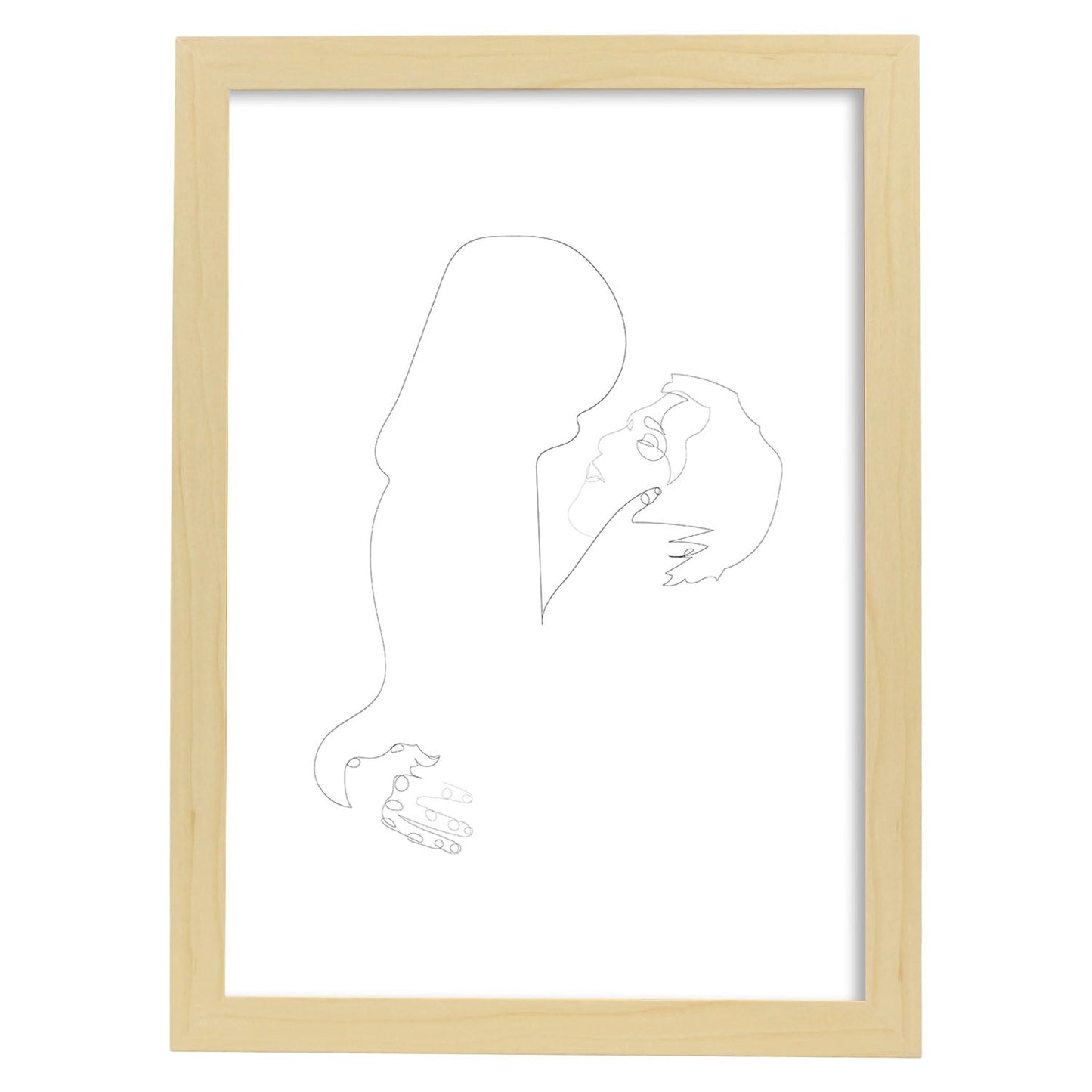 Posters de dibujos y bocetos a una linea. Lámina nordica de Pareja sensual.-Artwork-Nacnic-A4-Marco Madera clara-Nacnic Estudio SL