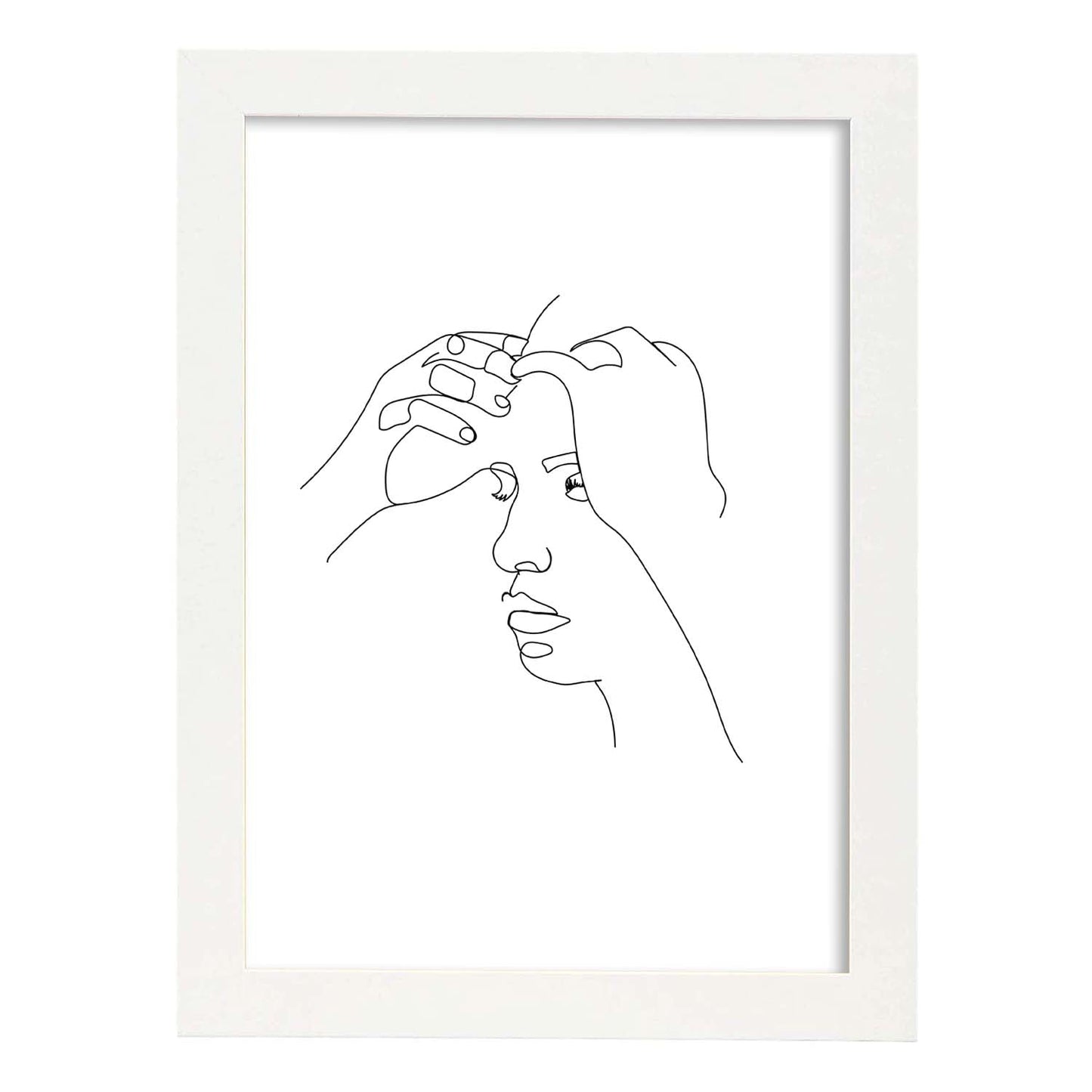 Posters de dibujos y bocetos a una linea. Lámina nordica de Rostro femenino.-Artwork-Nacnic-A3-Marco Blanco-Nacnic Estudio SL