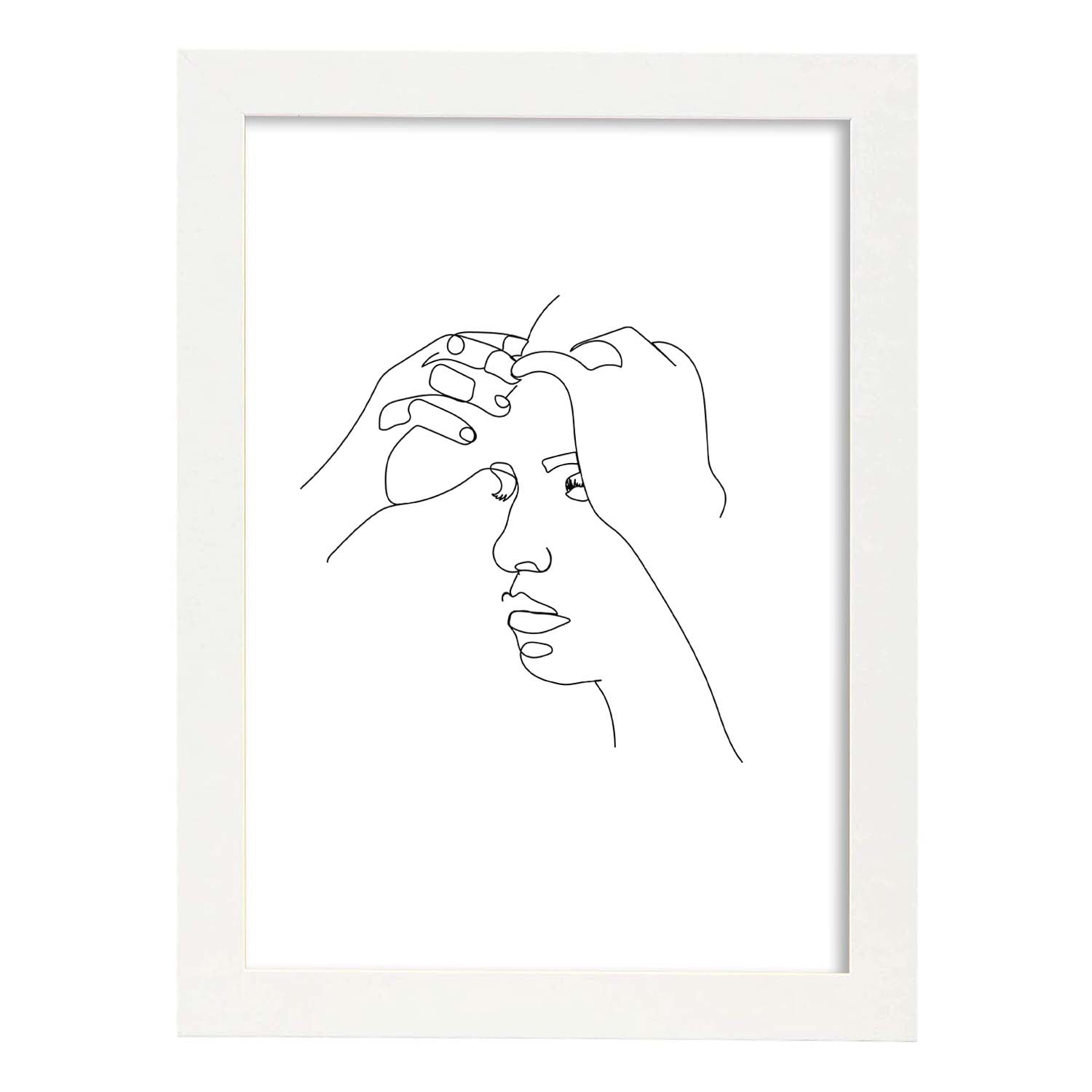 Posters de dibujos y bocetos a una linea. Lámina nordica de Rostro femenino.-Artwork-Nacnic-A3-Marco Blanco-Nacnic Estudio SL