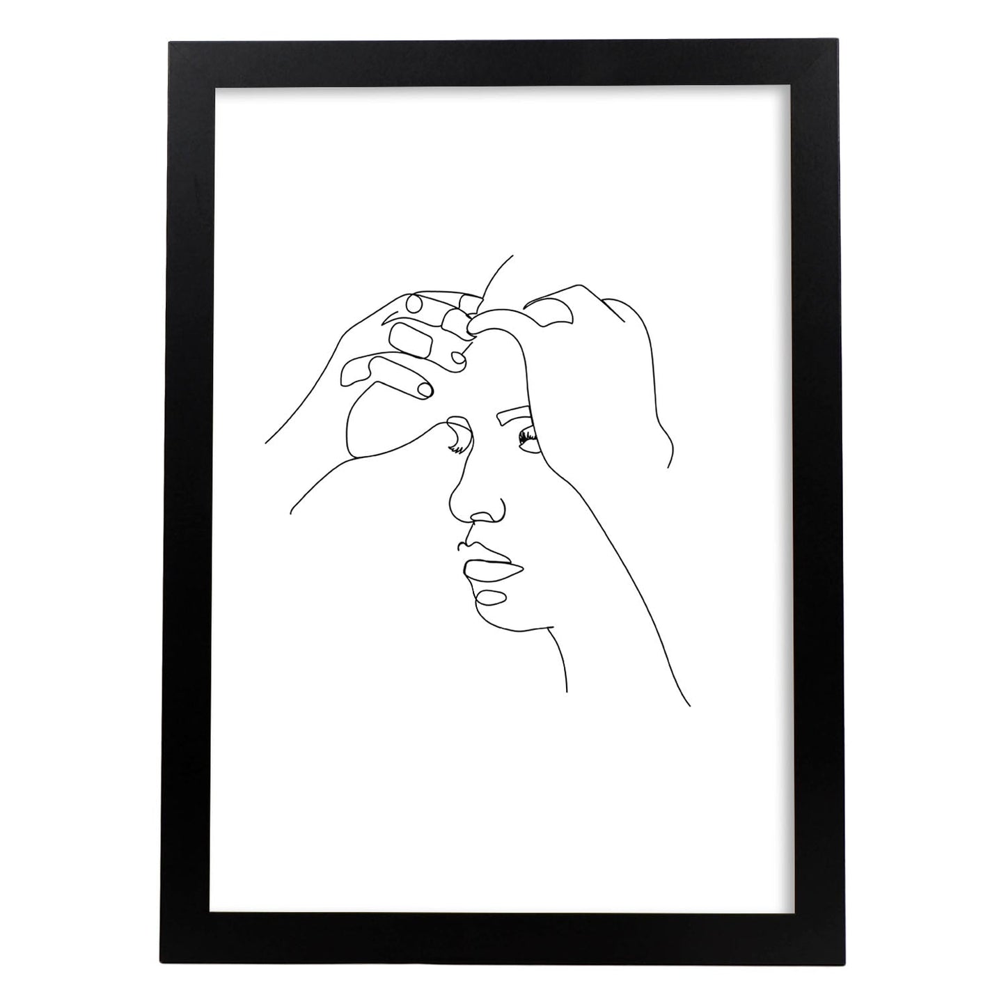 Posters de dibujos y bocetos a una linea. Lámina nordica de Rostro femenino.-Artwork-Nacnic-A3-Marco Negro-Nacnic Estudio SL