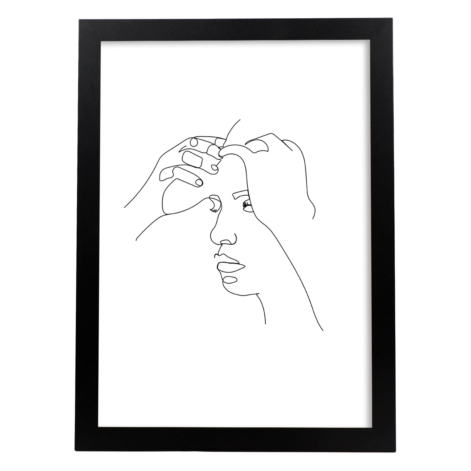 Posters de dibujos y bocetos a una linea. Lámina nordica de Rostro femenino.-Artwork-Nacnic-A3-Marco Negro-Nacnic Estudio SL