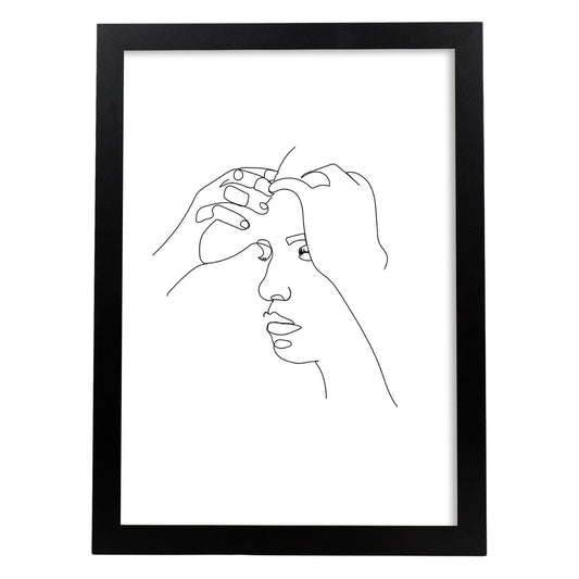 Posters de dibujos y bocetos a una linea. Lámina nordica de Rostro femenino.-Artwork-Nacnic-A4-Marco Negro-Nacnic Estudio SL